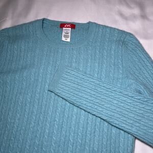 Anne Klein Sport 100% Cashmere Sweater Light Blue Long Sleeve Size M Cable Knit